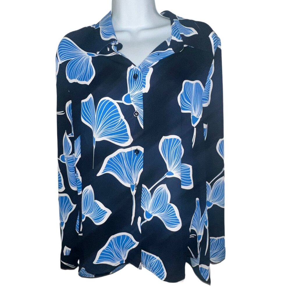 CAbi Regal Blouse Navy and Blue Floral
